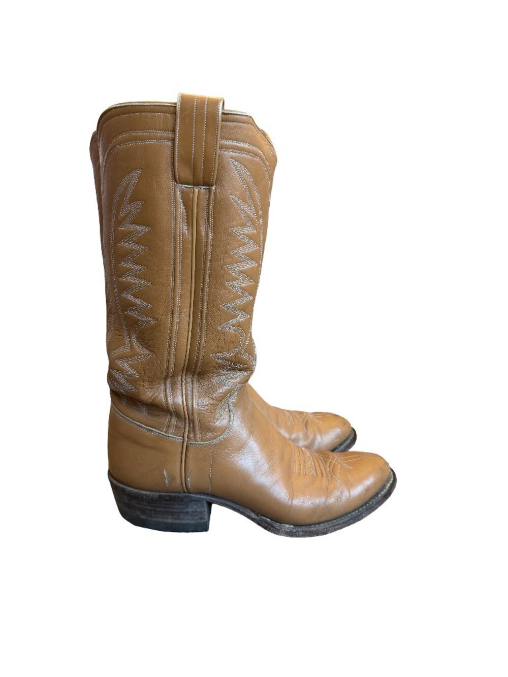 M.L. Leddy & Sons Tan Leather Handmade Western Cowboy Boots Rodeo Size 7 Women's